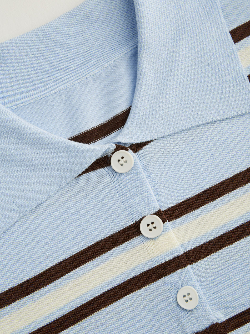 Knit Polo Collar Stripe Short Sleeve Top