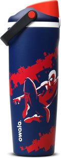 Owala Spider-Man FreeSip Sway Insulated Stainless Steel Water Bottle with Two-Way Spout. Built-in Straw and Bucket Handle. Suitable for School and Sports. 30 oz (approx. 850.5 g). BPA-Free. Leak-Proof. Swing