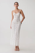 Ottilie Lace And Mesh Midi Dress - White