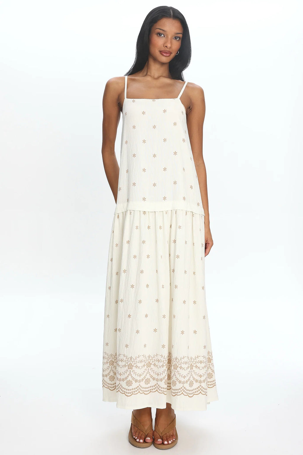 Adella Drop Waist Maxi Dress Beige