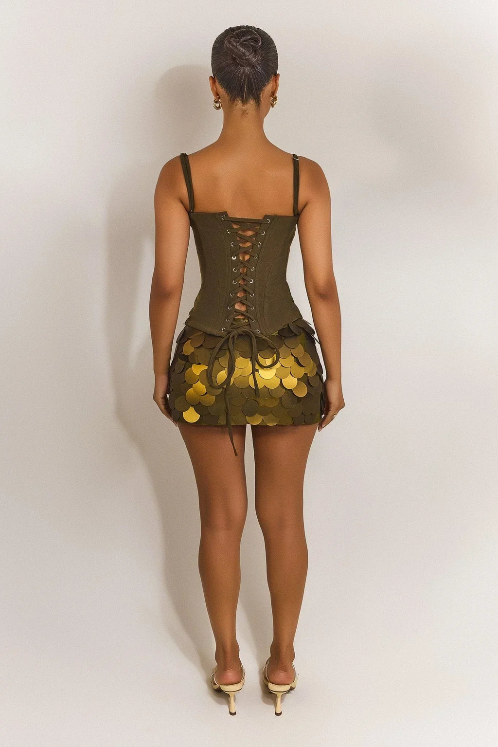 The Teyana Sequin Mini Skirt Olive Green