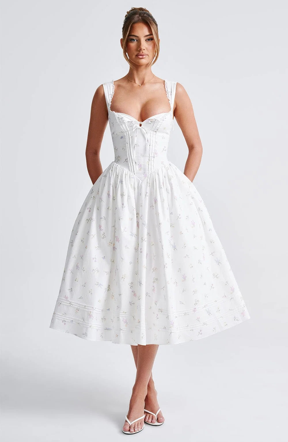 Marlena Midi Dress - White Multi Floral Print