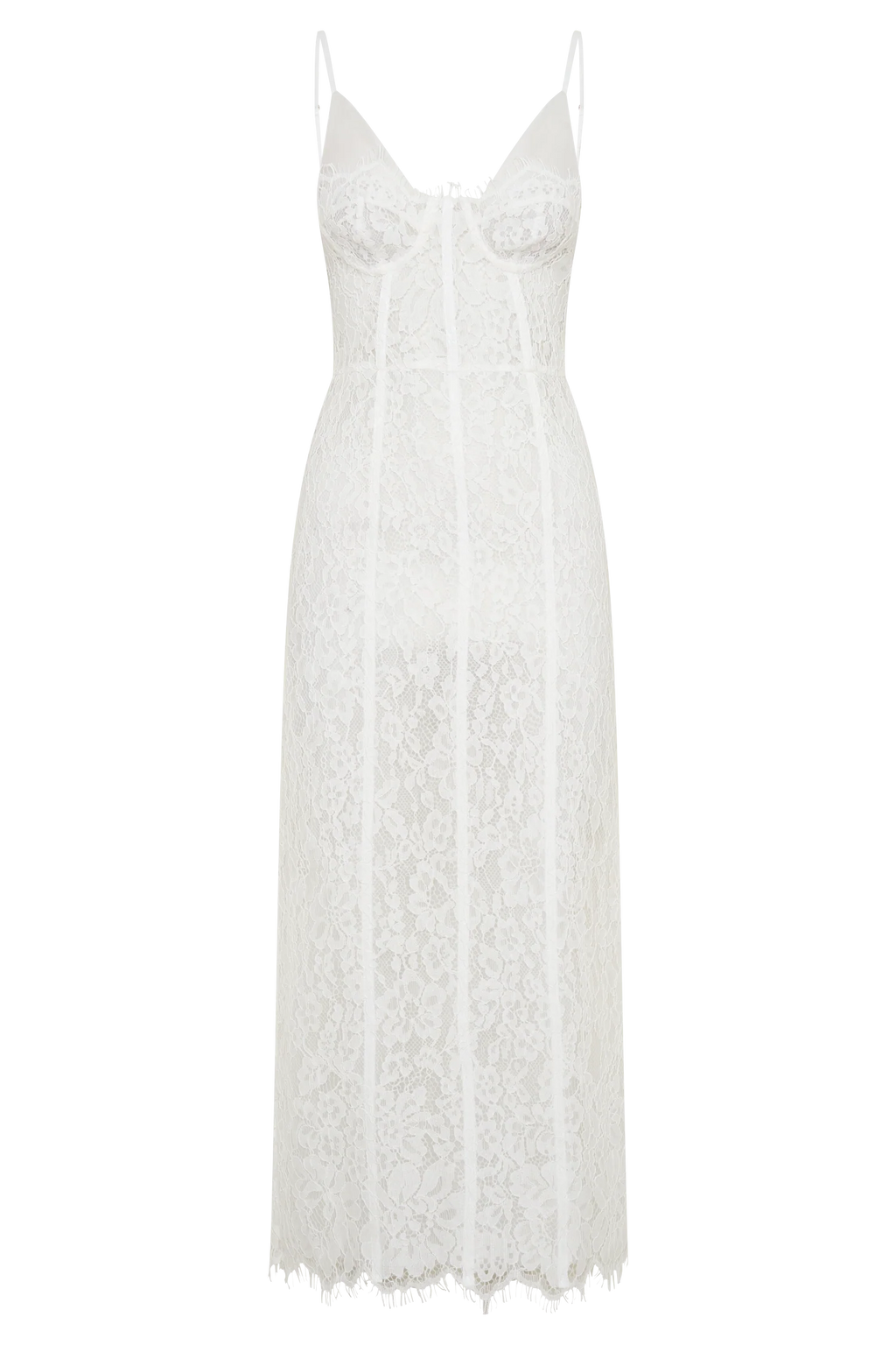 Ottilie Lace And Mesh Midi Dress - White
