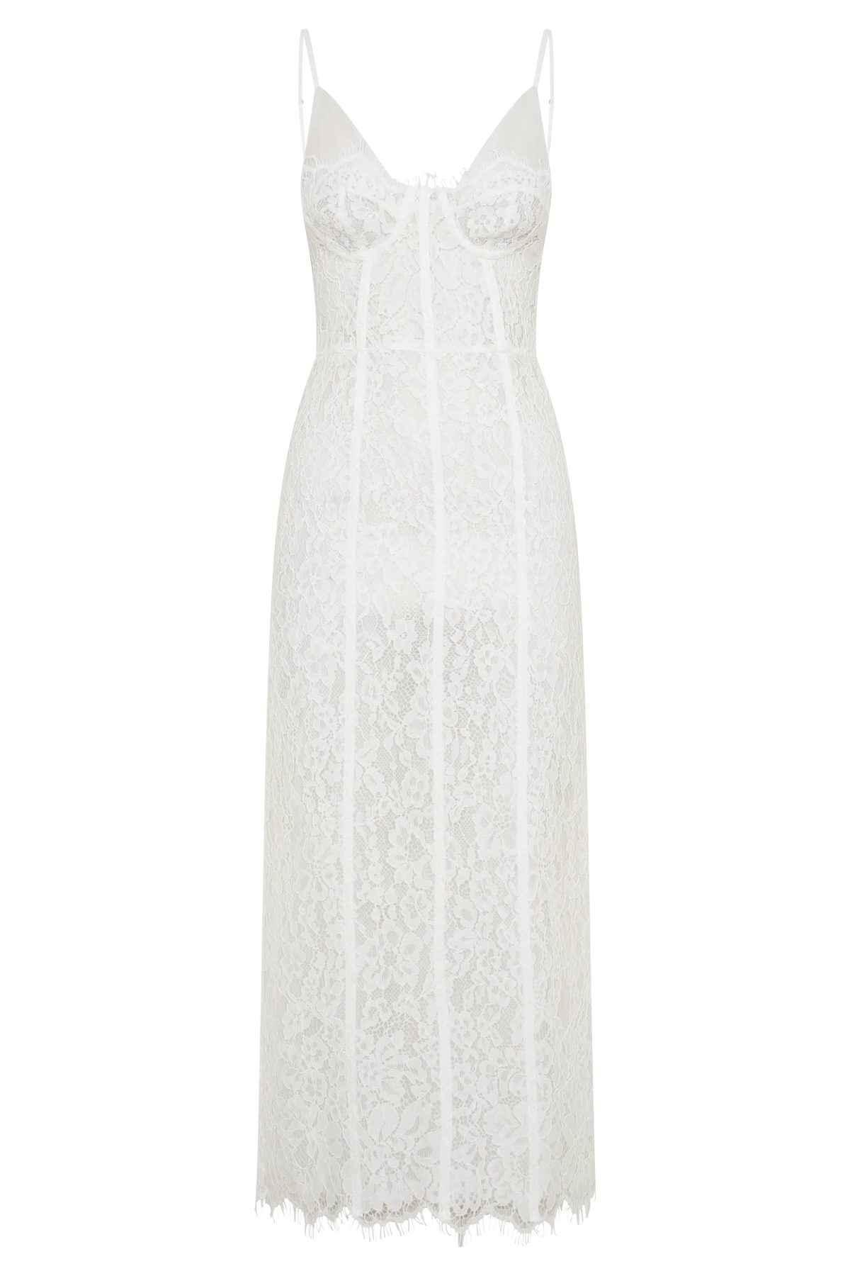 Ottilie Lace And Mesh Midi Dress - White