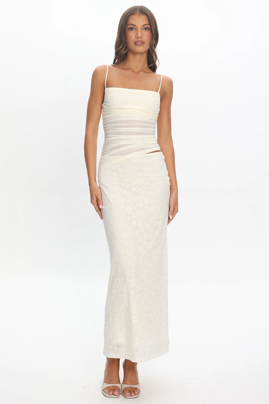 Lorely Cami Strap Mesh Maxi Dress Cream