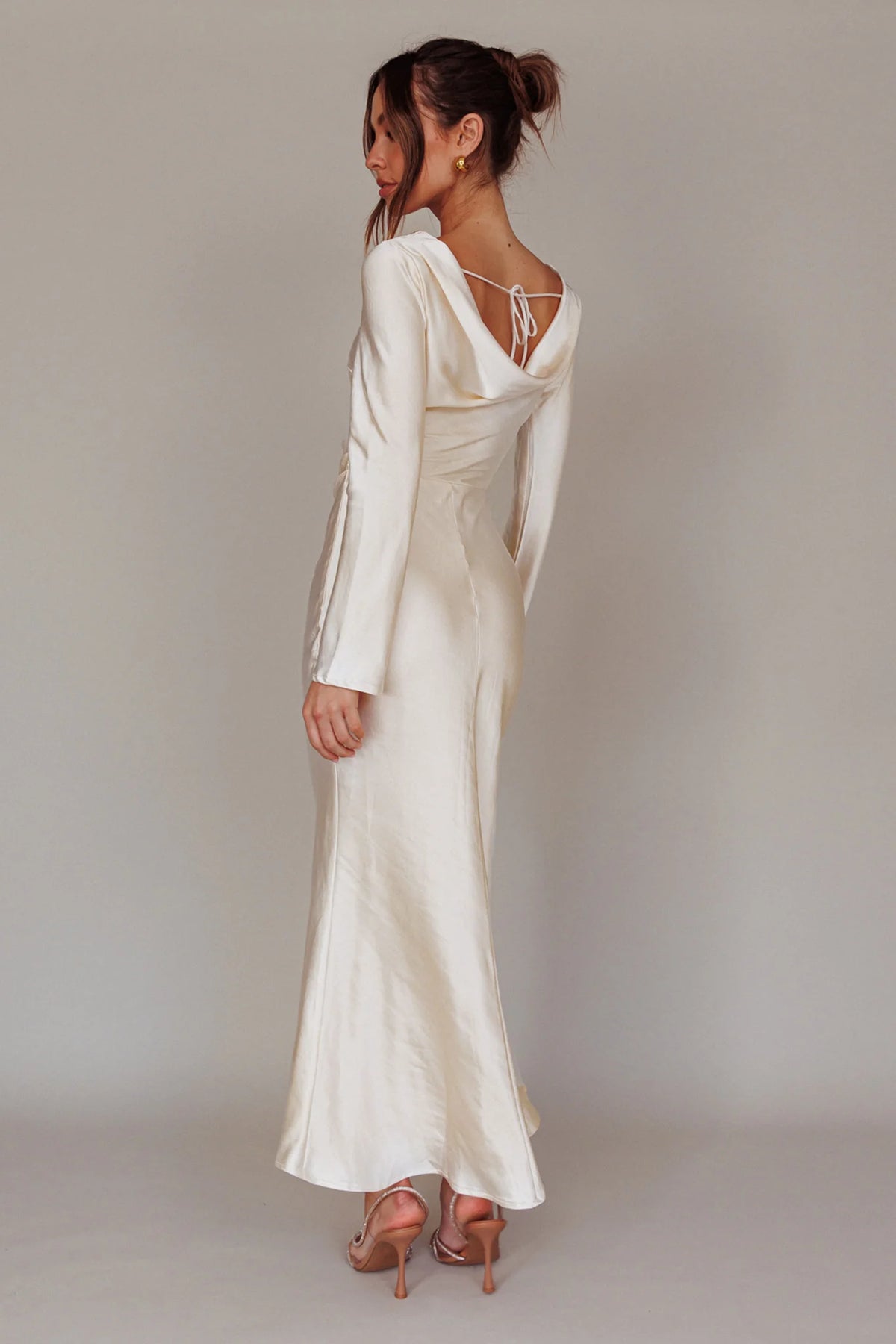 Loveland Cowl Back Midi Dress Oyster
