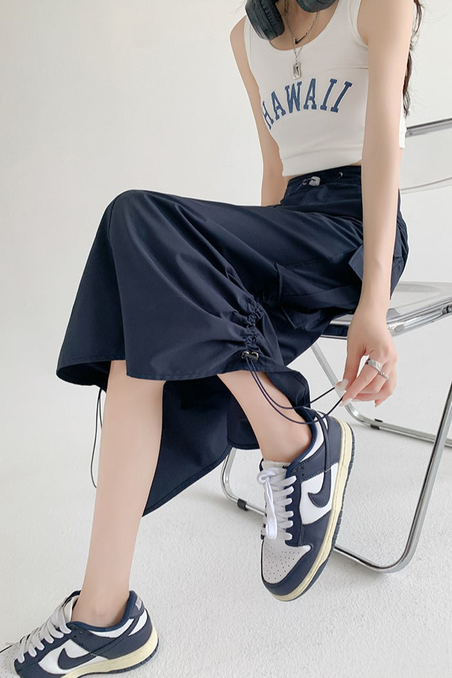 A-Line Gray Vintage Cargo High Slit Skirt