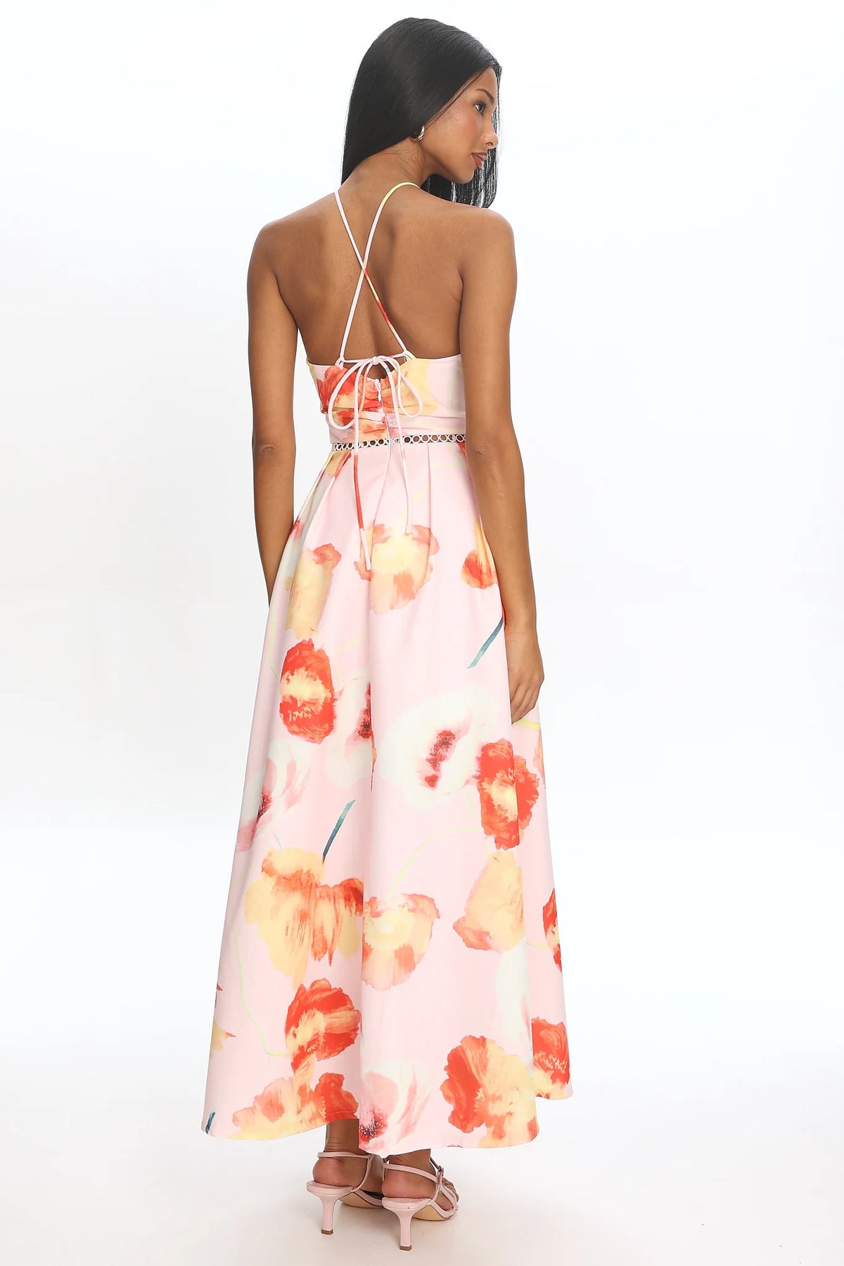 Ellin Tied Back Halter Maxi Dress Light Pink