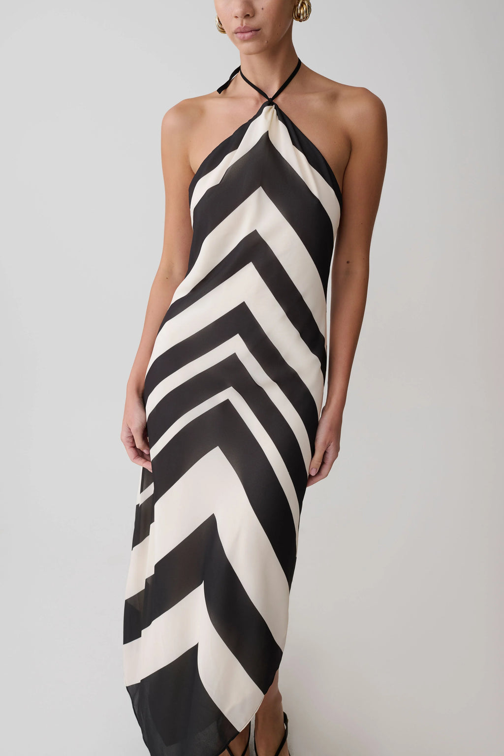 Hope Satin Halter Midi Dress - Black/White
