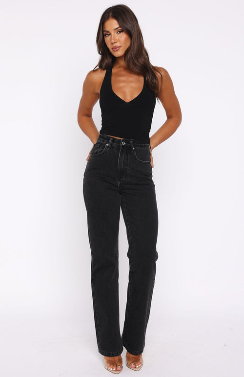 Alyssa High Rise Straight Leg Jeans Black Acid Wash