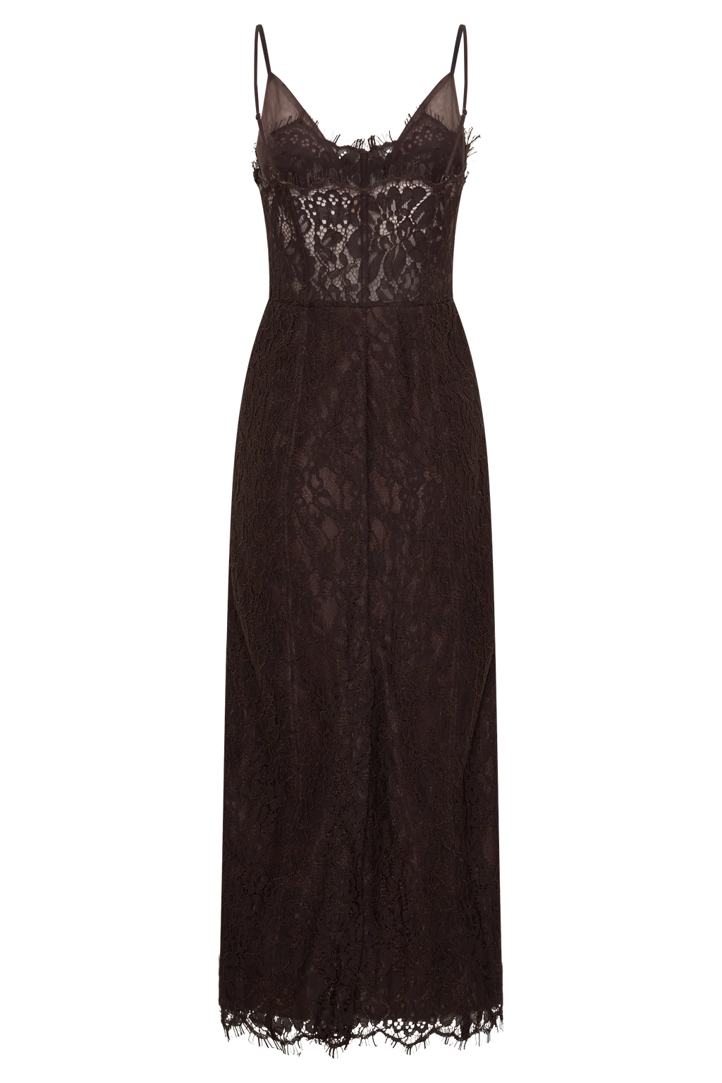 Ottilie Lace And Mesh Midi Dress - Dark Chocolate