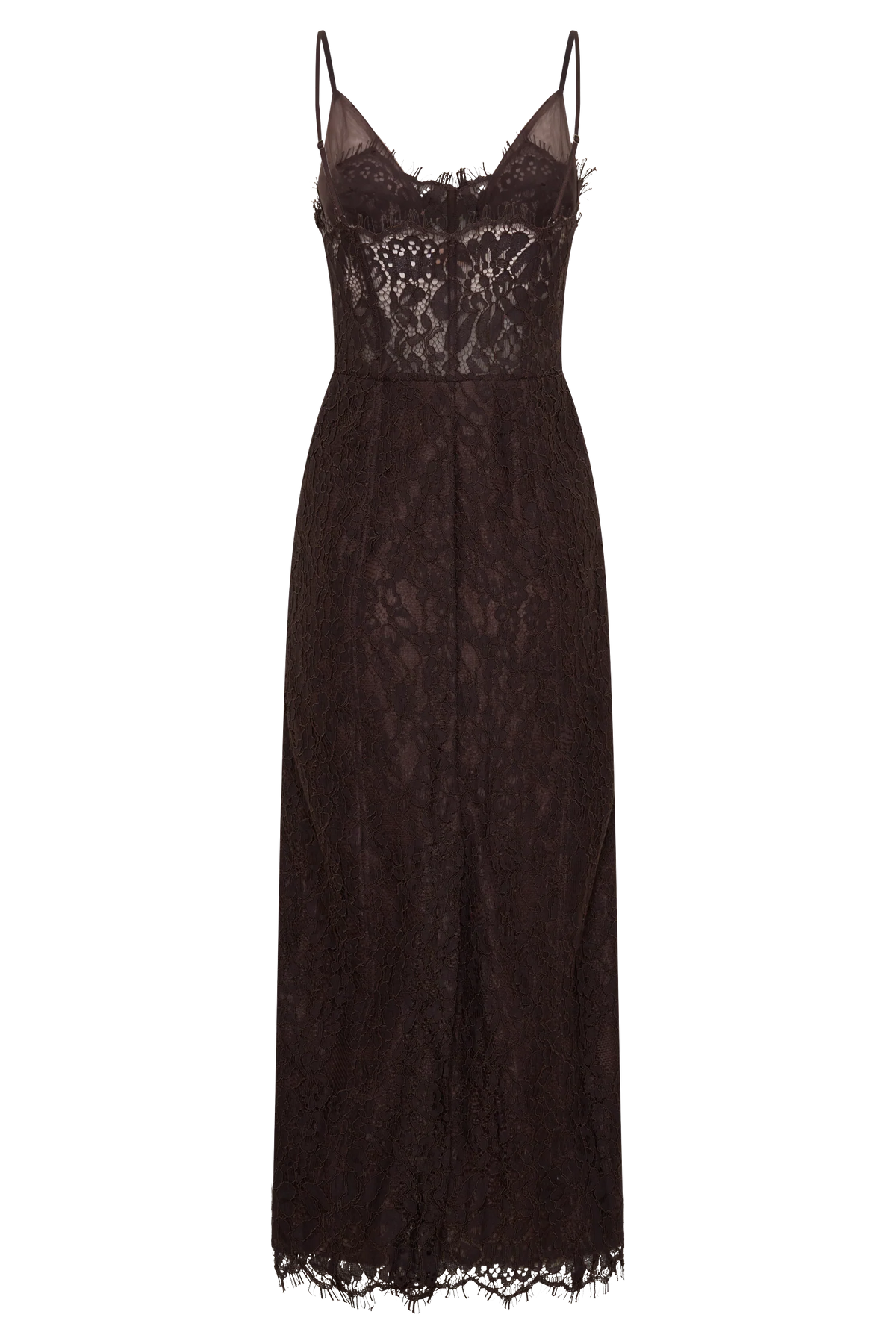 Ottilie Lace And Mesh Midi Dress - Dark Chocolate