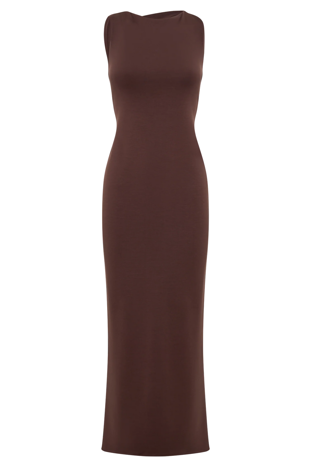 Catelyn Asymmetrical Scuba Jersey Midi Dress - Cacao Brown