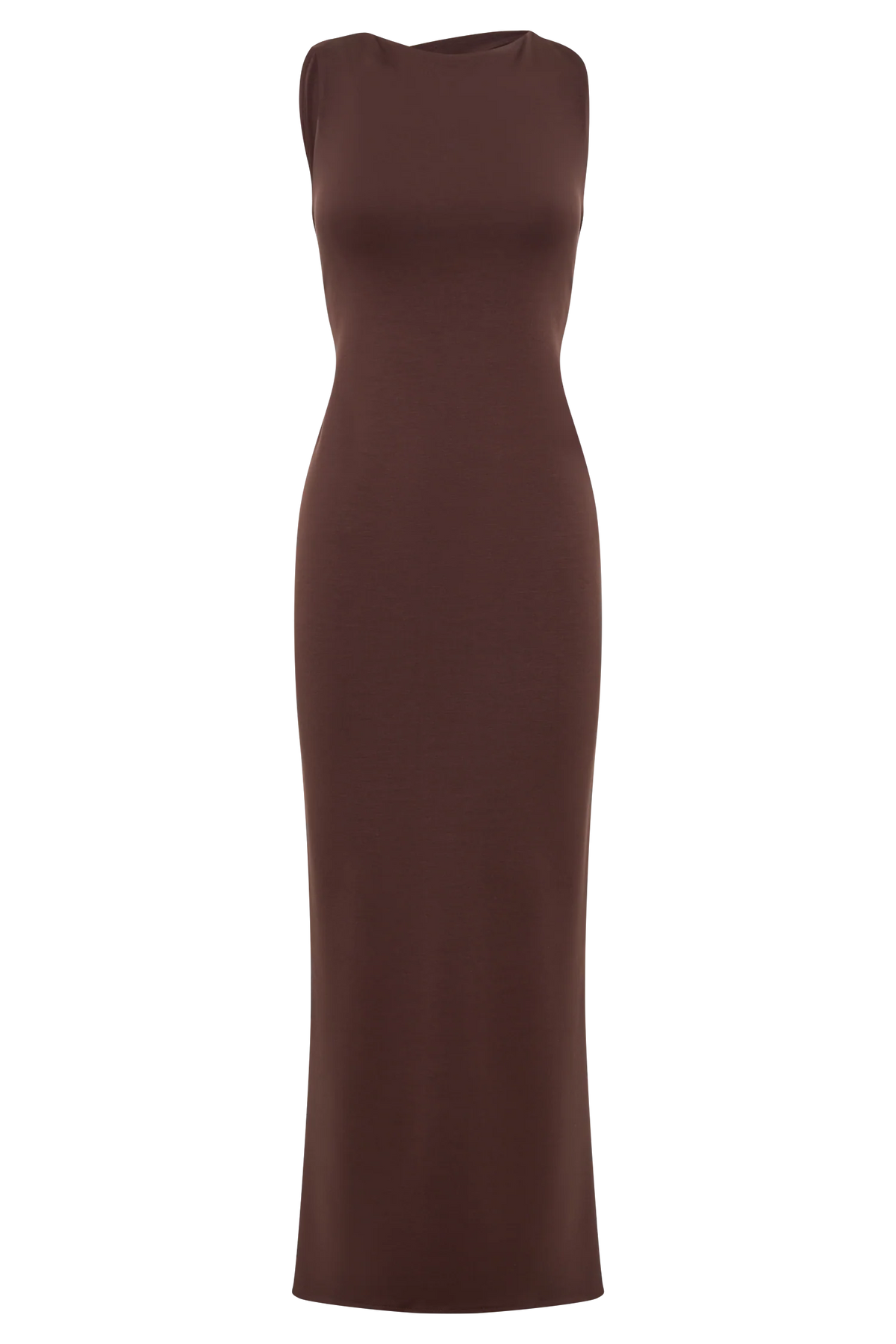 Catelyn Asymmetrical Scuba Jersey Midi Dress - Cacao Brown