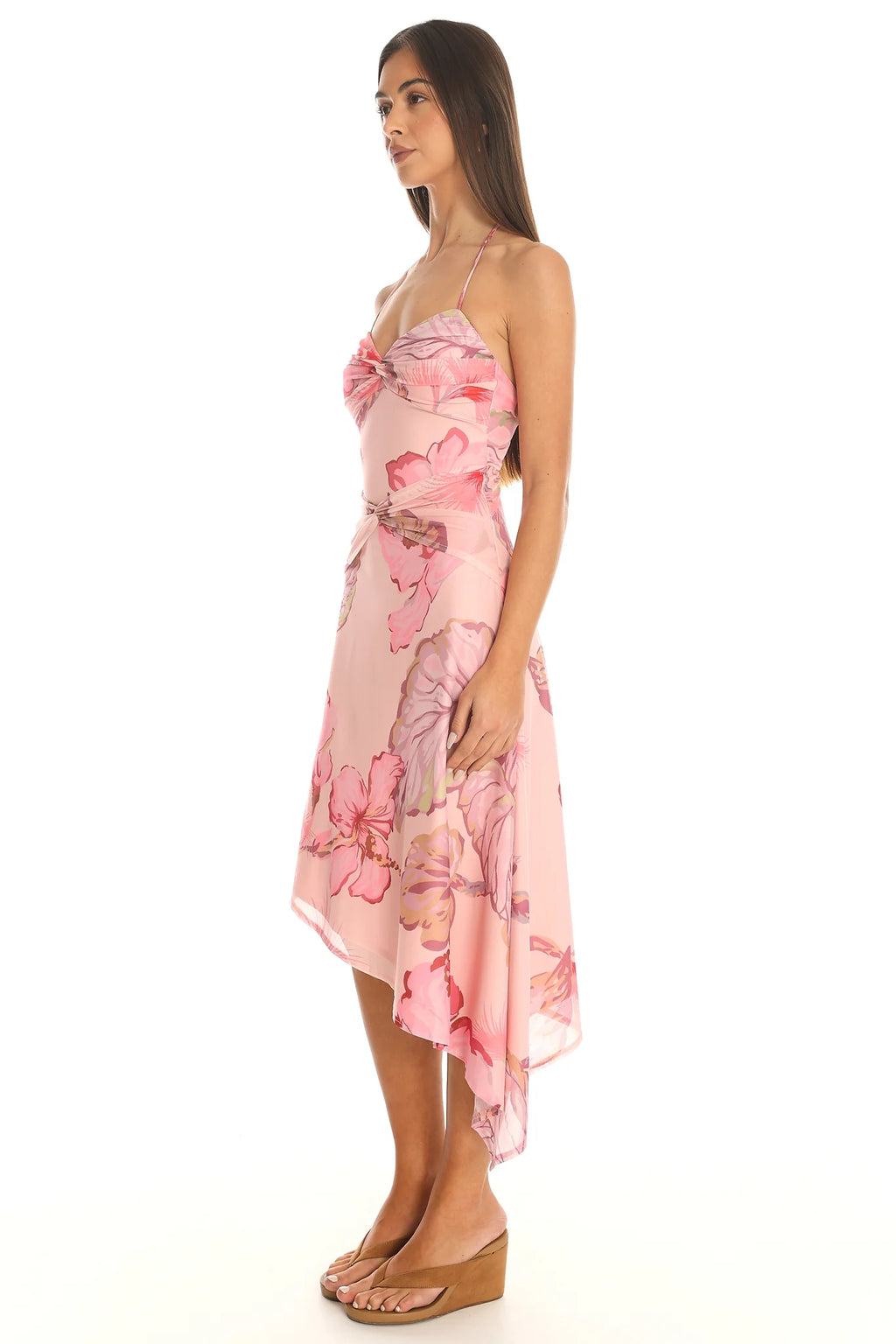 Summer Haze Asymmetric Midi Dress Pink