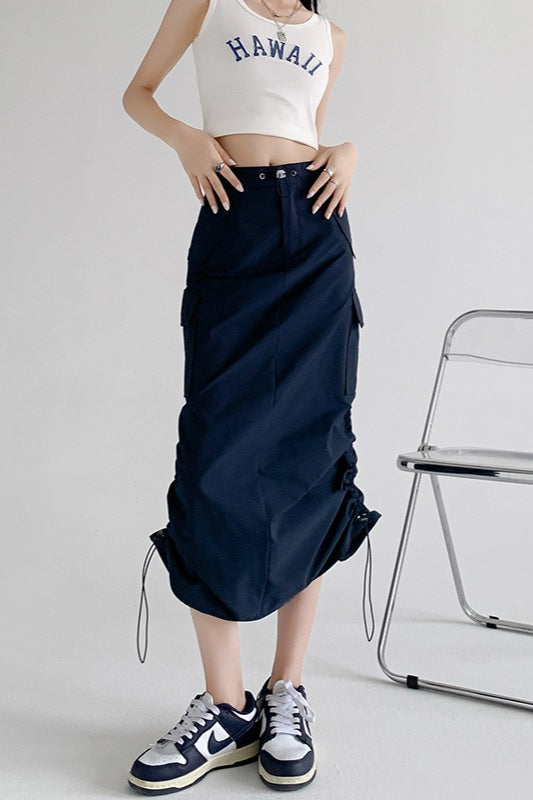 A-Line Gray Vintage Cargo High Slit Skirt