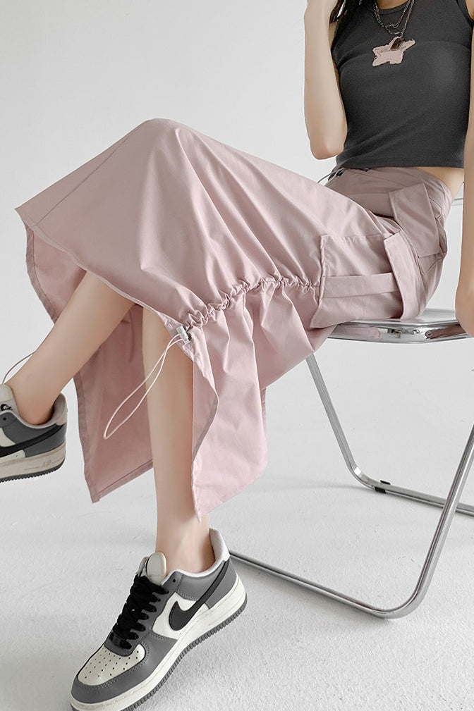 A-Line Gray Vintage Cargo High Slit Skirt