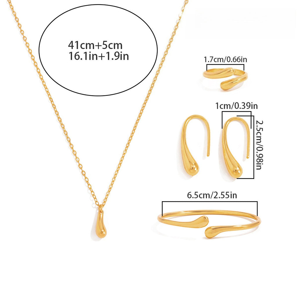 5 Piece Teardrop Pendant Bracelet Ring Earrings Necklace Set