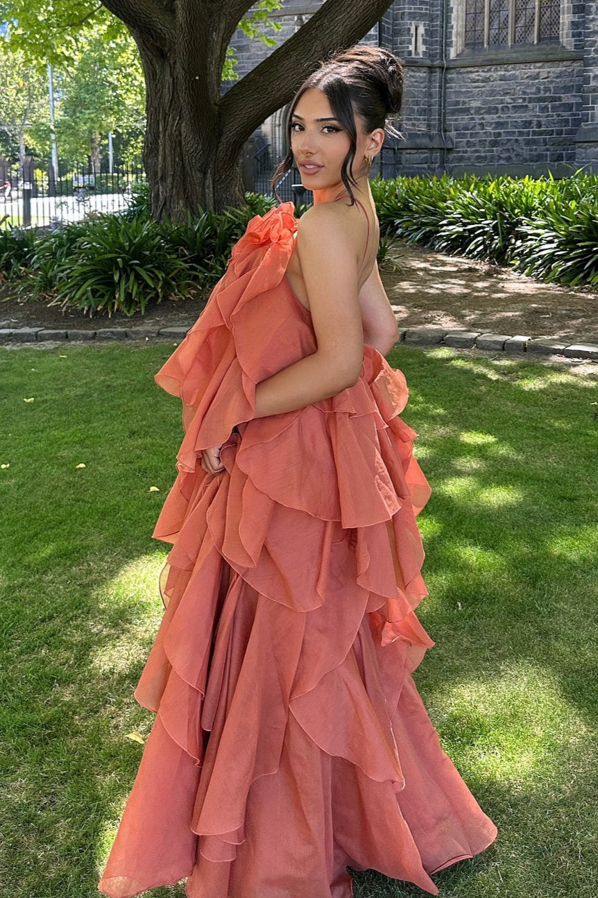 3D Floral Halter Spaghetti Strap Elegant Prom Dress