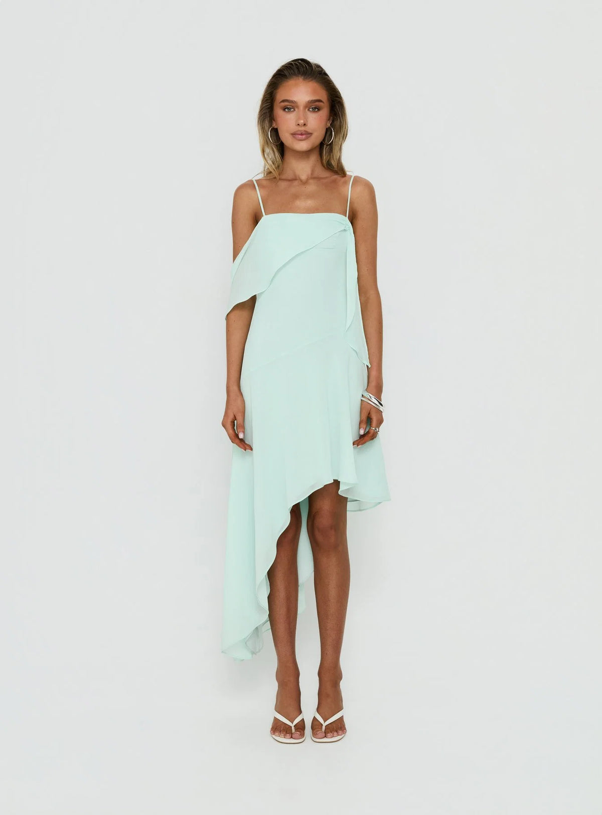 Massey Bust Draping Low Back Midi Dress Aqua