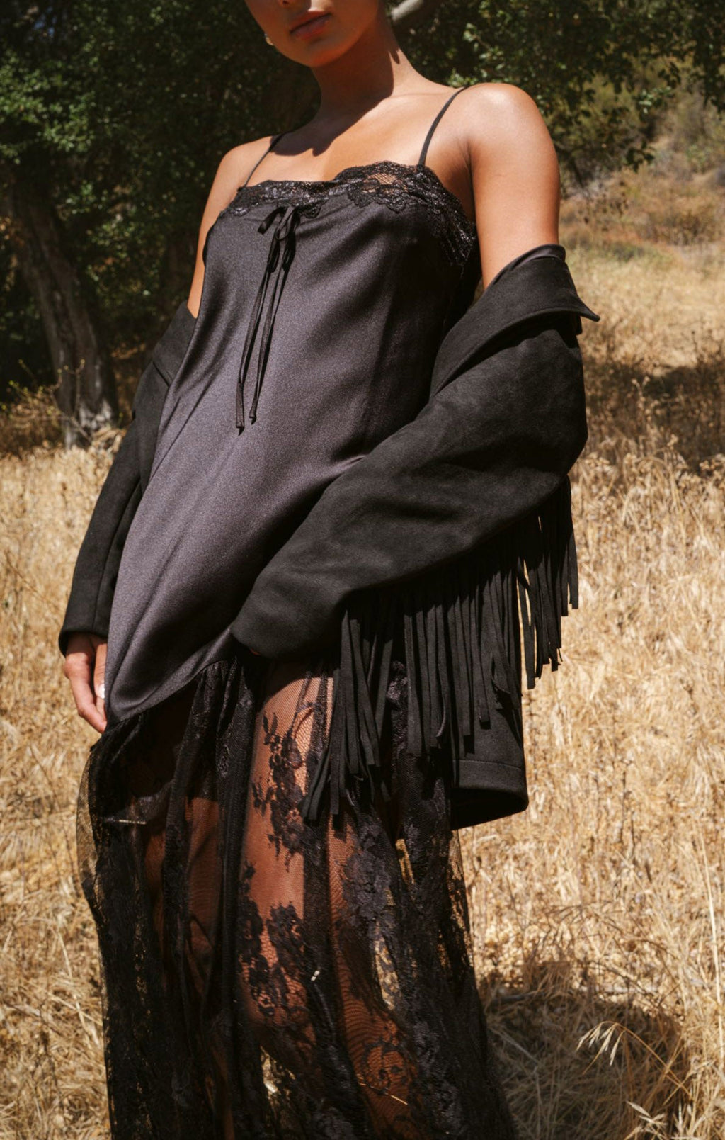Sierra Fringe Jacket ~ Black Faux Suede