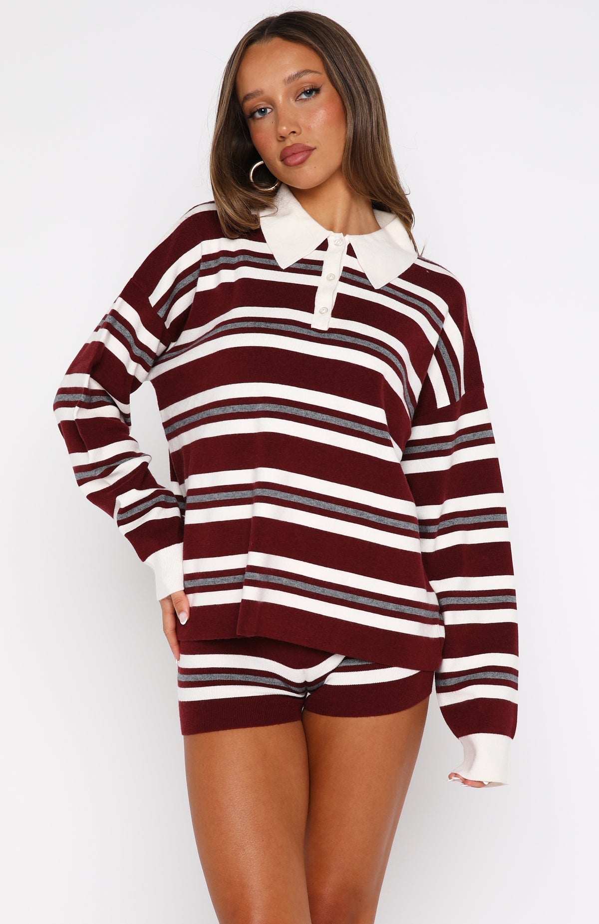 It's Ok. I'm Ok Knit Sweater Wine Stripe
