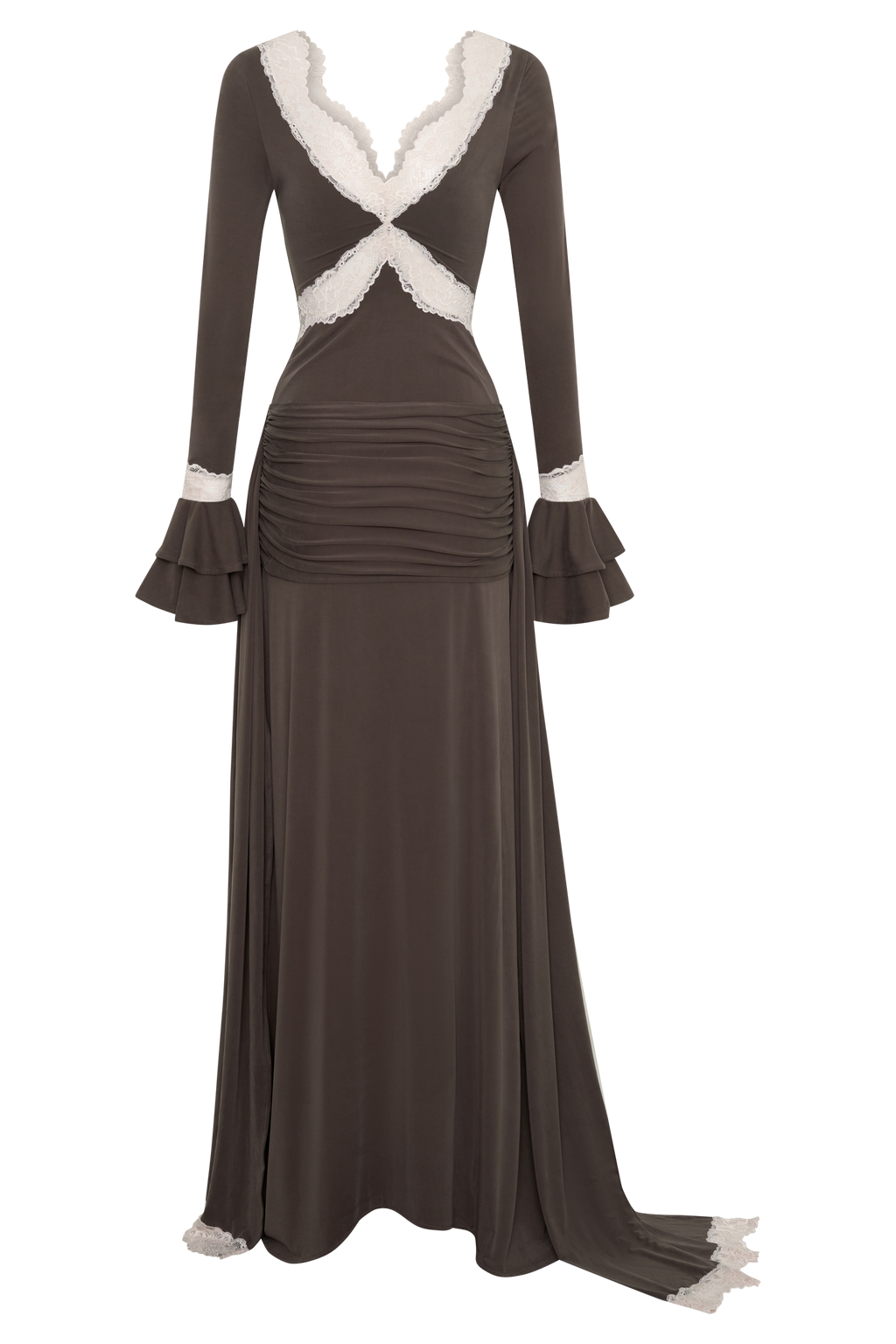 Electra Slinky Lace Maxi Dress - Chocolate/Ballet Pink