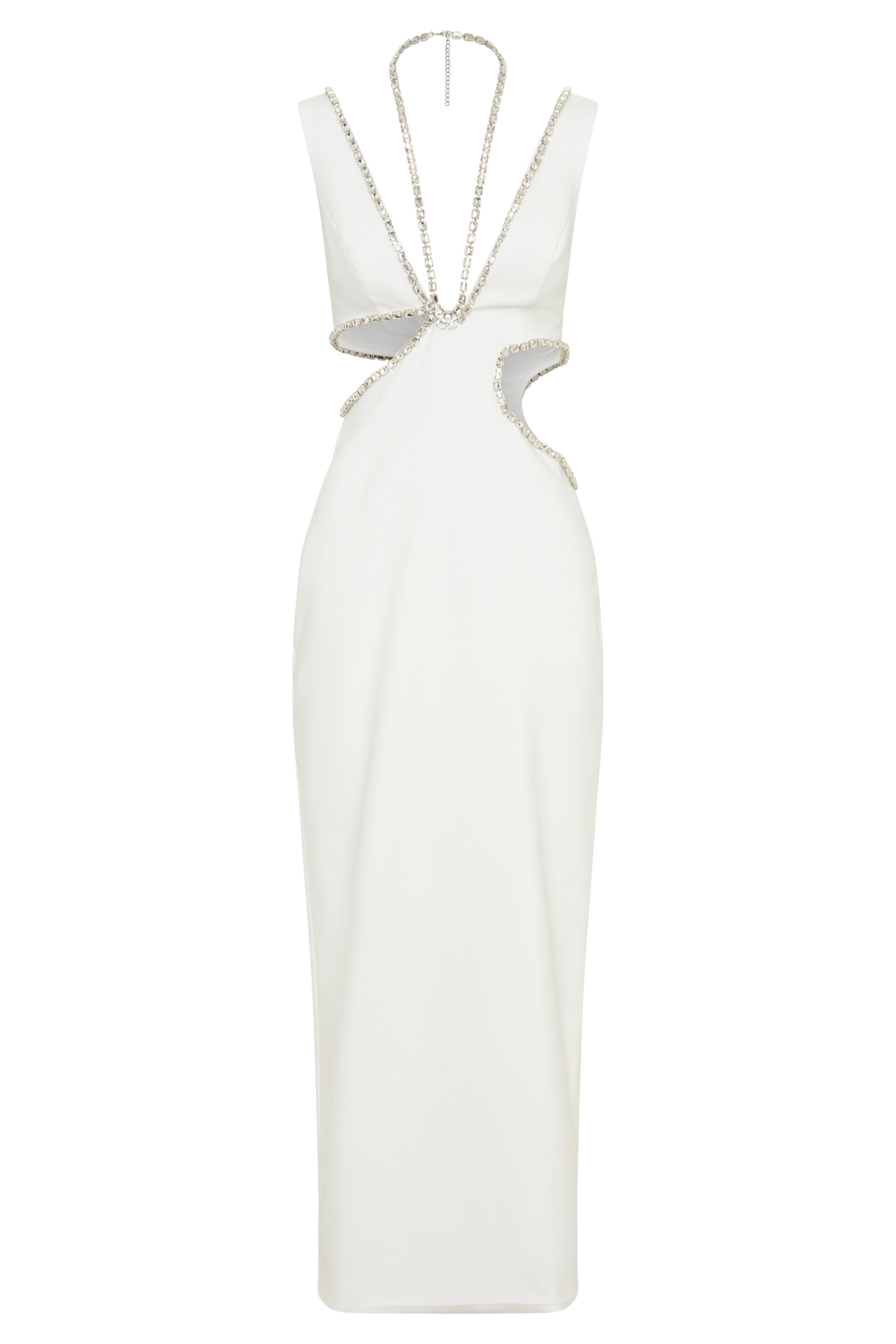 Henny Diamante Trim Cut Out Midi Dress - White