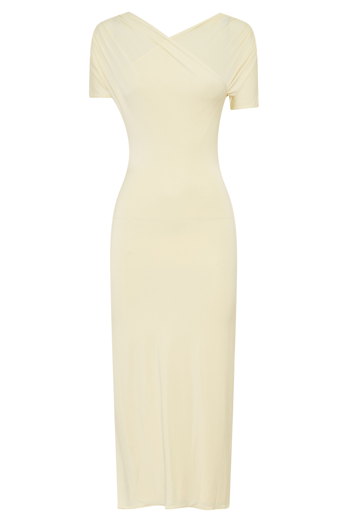 Junie Cross-Over Neck Slinky Maxi Dress - Lemon