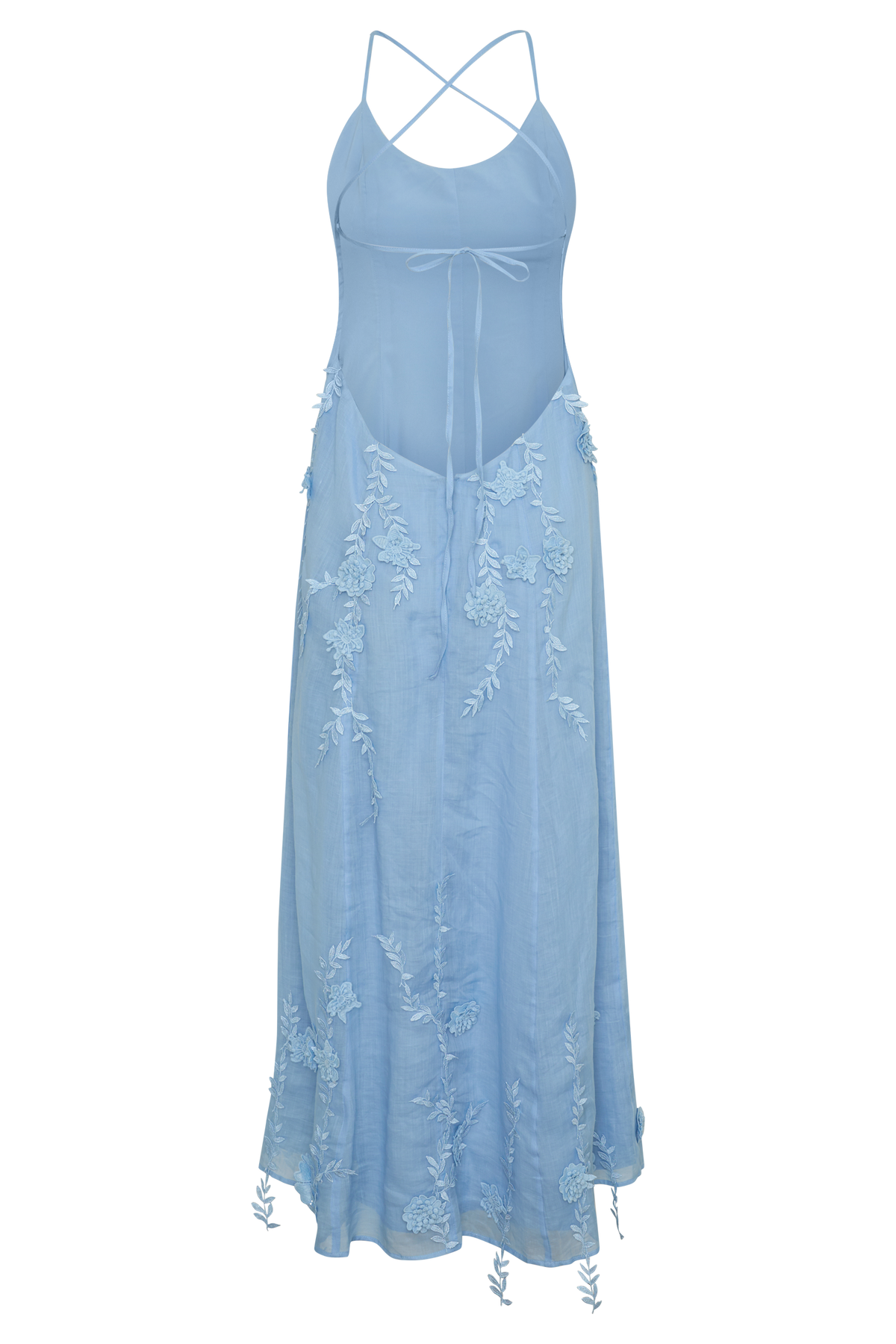 Odette Floral Lace Midi Dress - Pale Blue