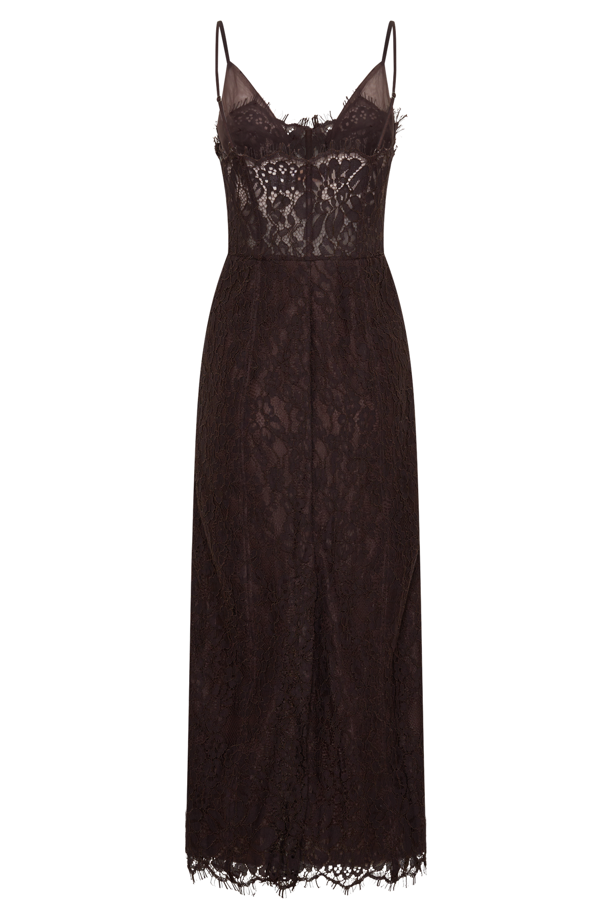 Ottilie Lace And Mesh Midi Dress - Dark Chocolate