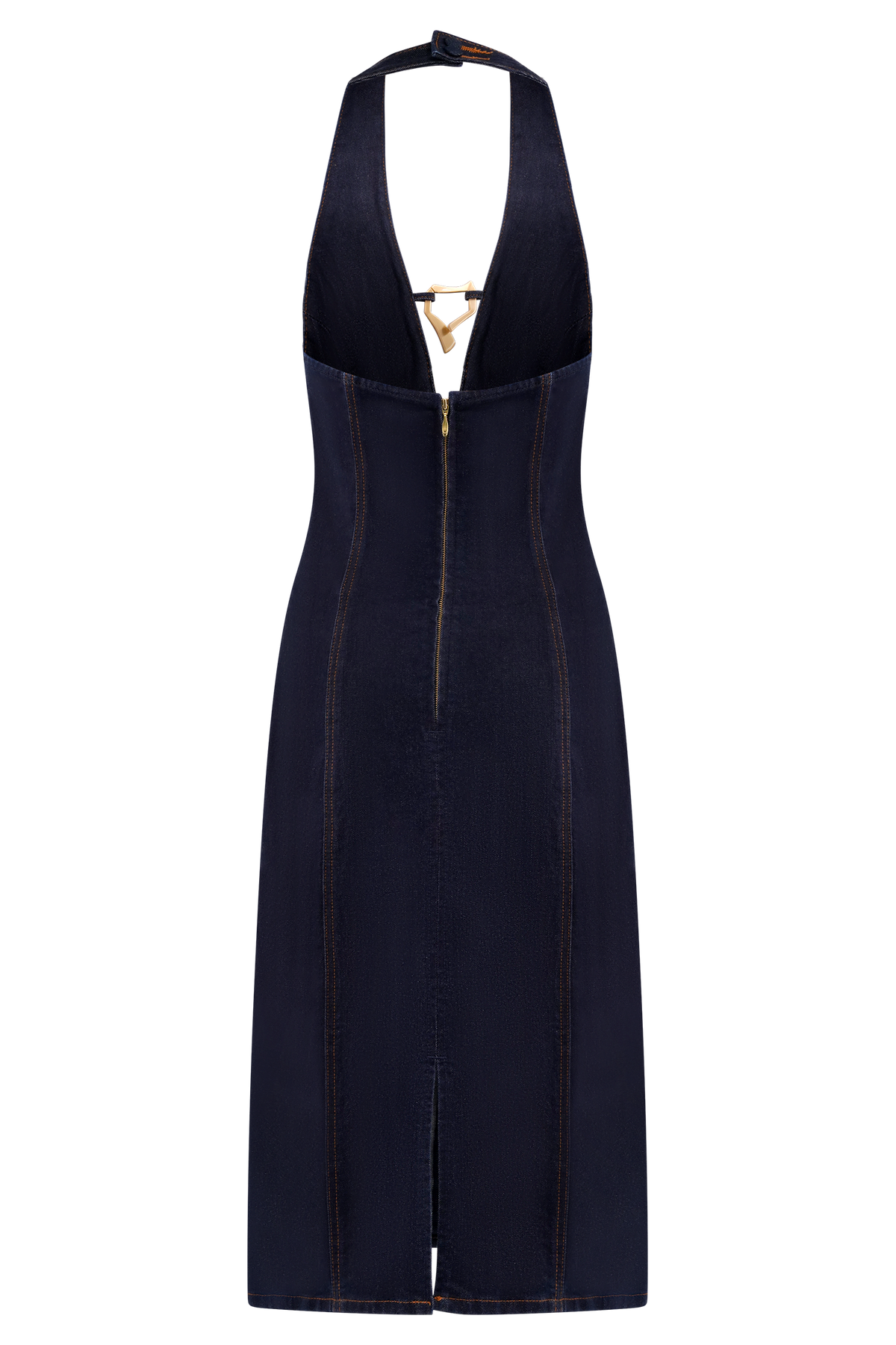 Shauna Denim Halter Midi Dress - Indigo Blue