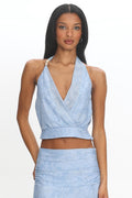 Telepatia Floral Wrap Crop Top Blue