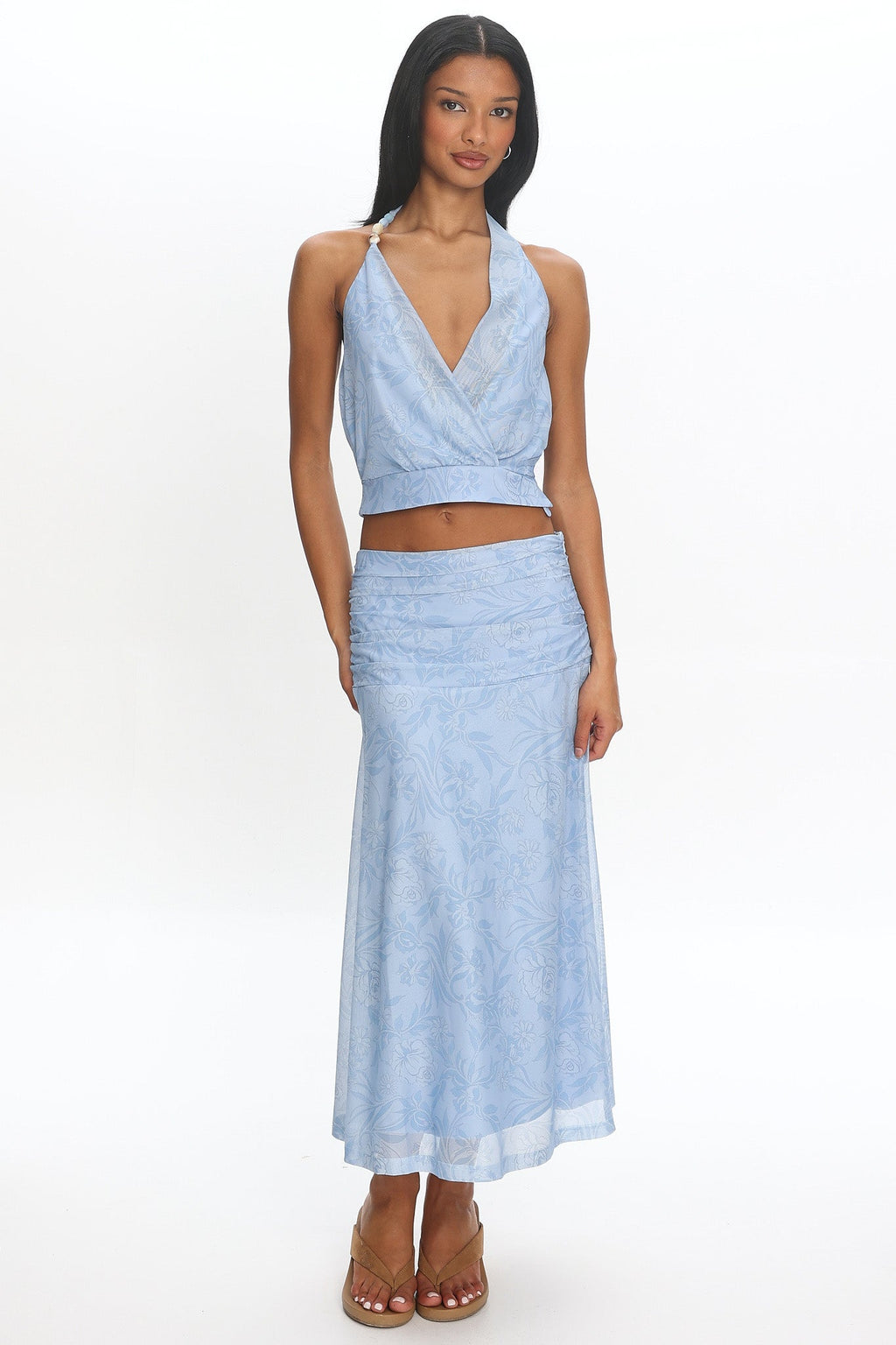 Telepatia Floral Wrap Crop Top Blue