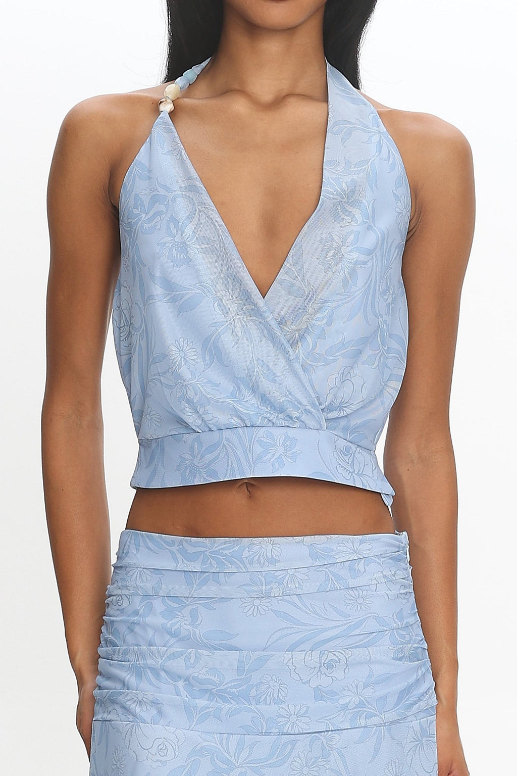 Telepatia Floral Wrap Crop Top Blue