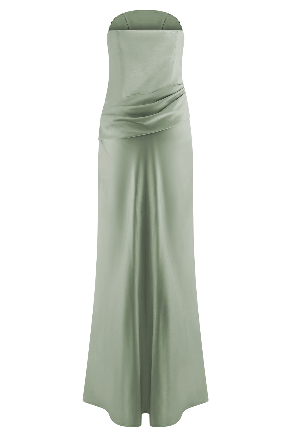 Jasmine Strapless Satin Maxi Dress - Sage