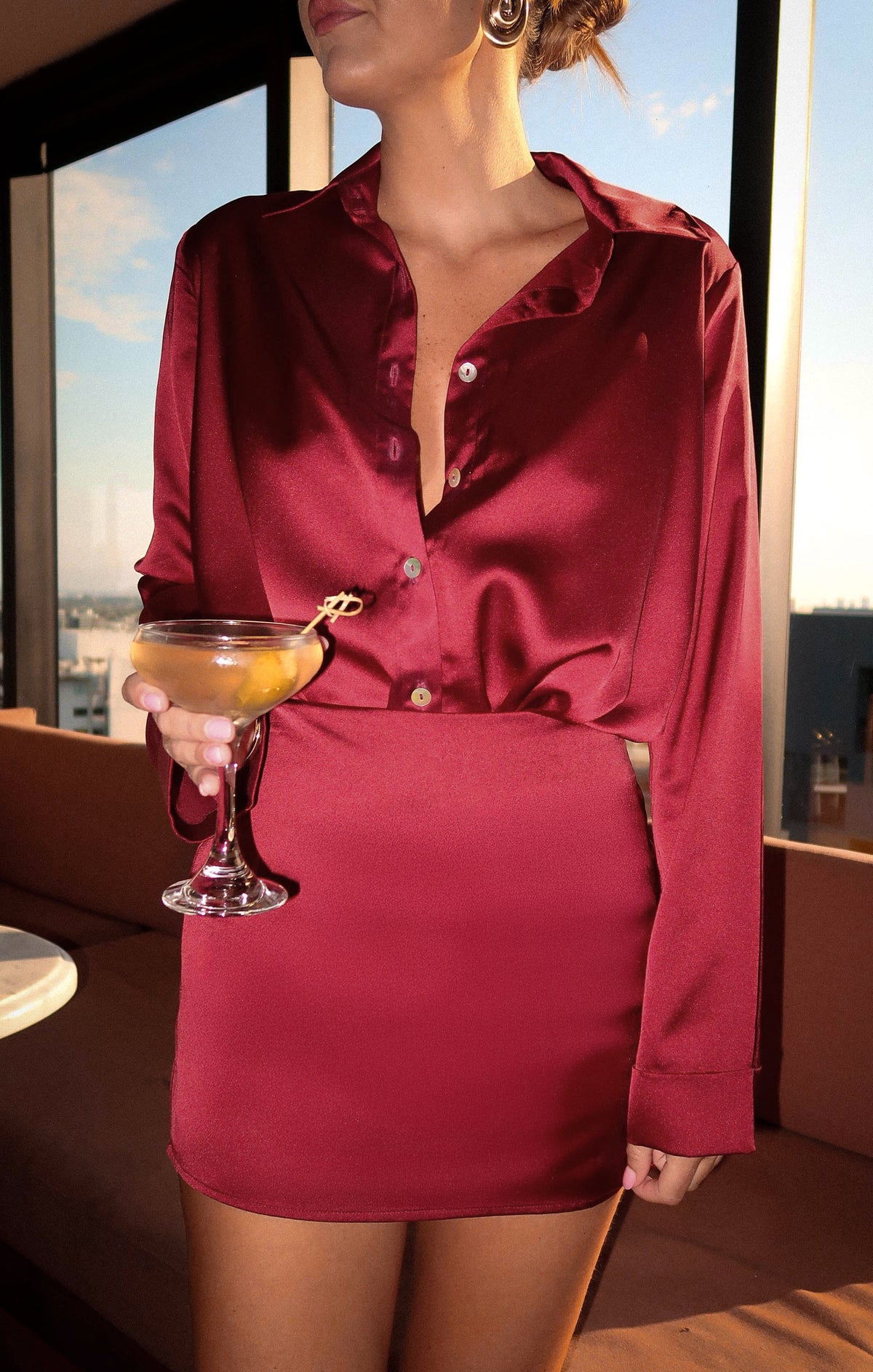 All Night Skort ~ Cranberry Luxe Satin