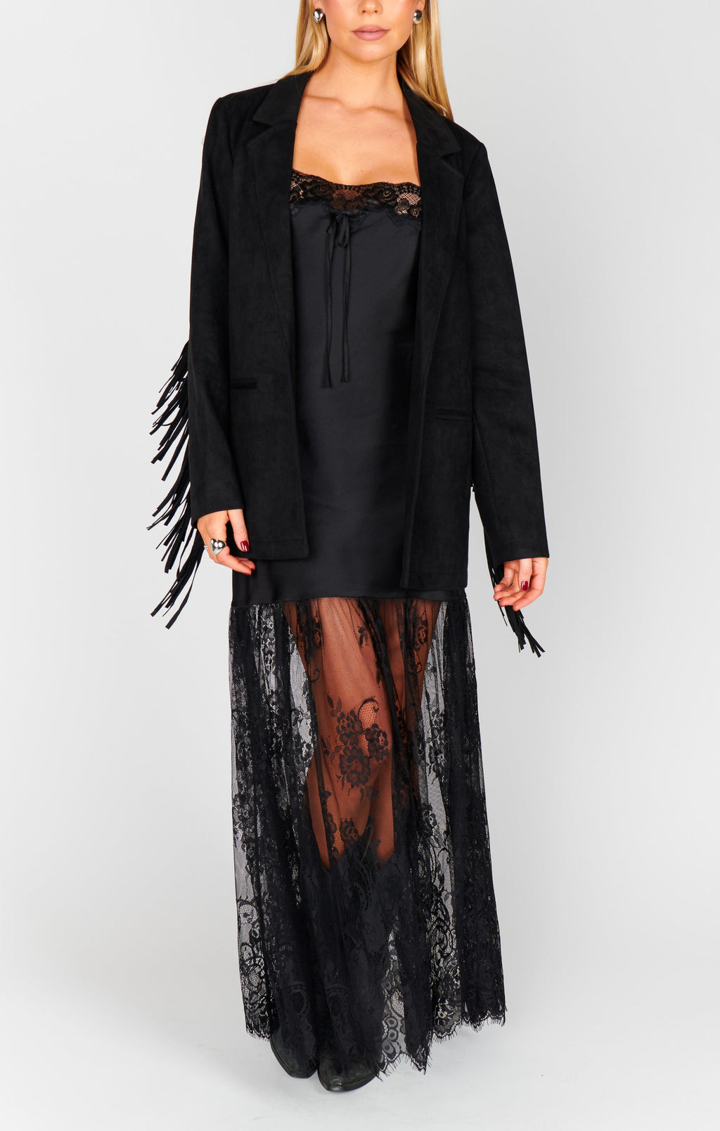 Sierra Fringe Jacket ~ Black Faux Suede