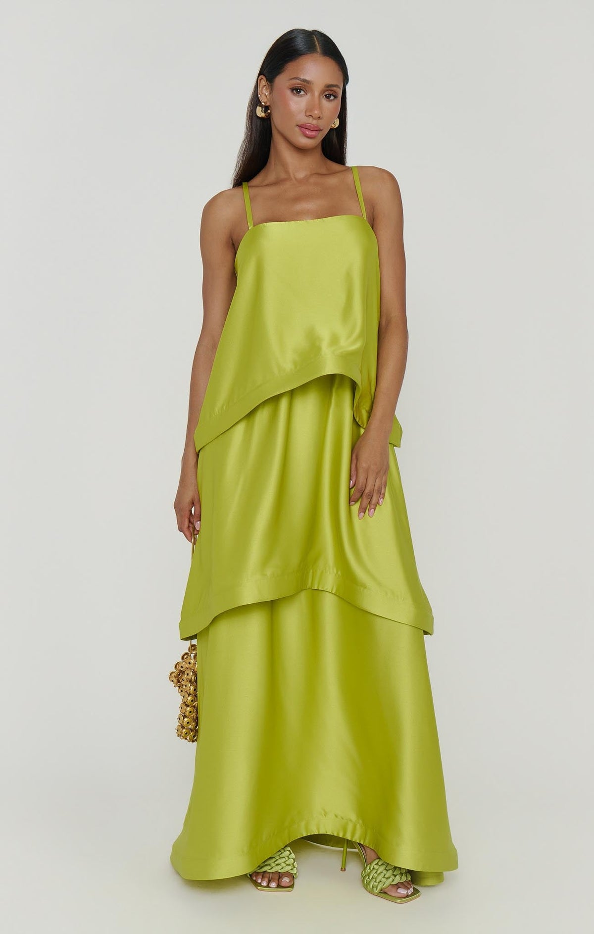 Ella Maxi Dress ~ Chartreuse Luxe Satin