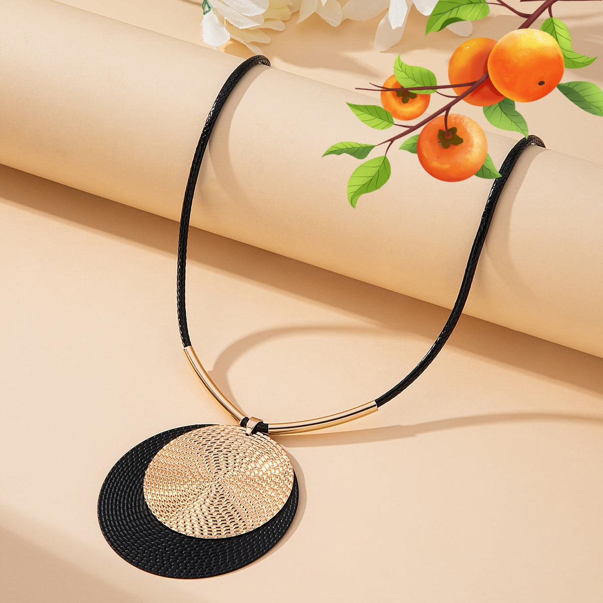 3-Piece Large Round Disc Pendant Statement Earrings & Necklace Set