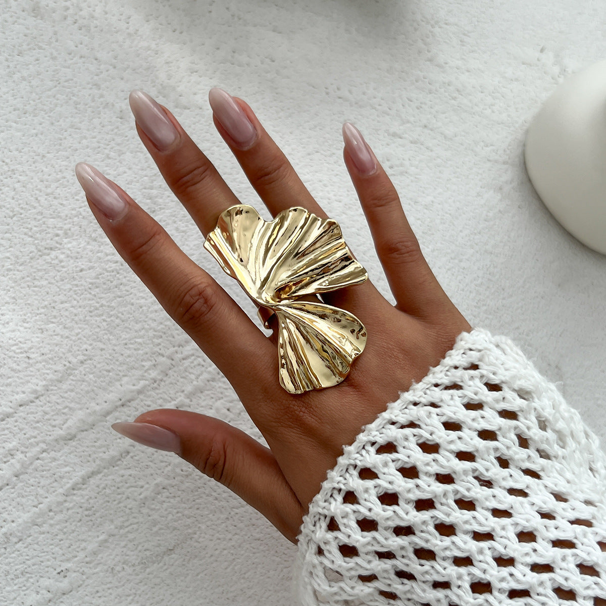 3D Ginkgo Leaf Sculpted Metal Knuckle Ring