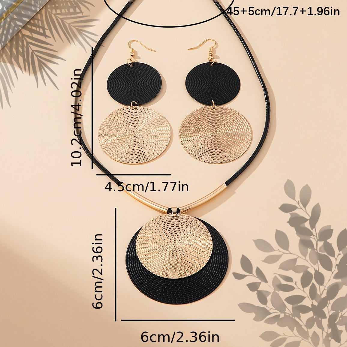 3-Piece Large Round Disc Pendant Statement Earrings & Necklace Set
