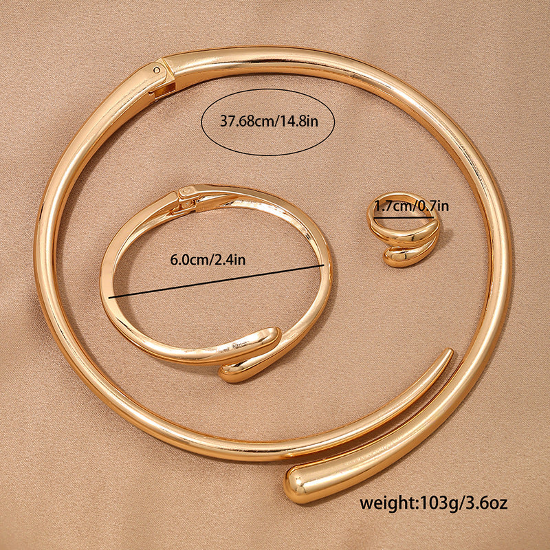 3 Piece Heavy Geometric Bracelet. Ring & Necklace Set