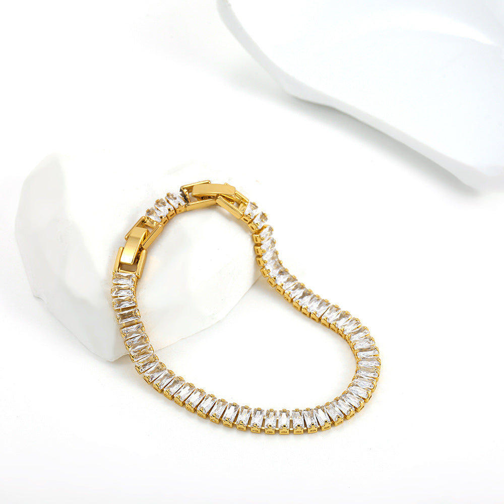 18K Gold Plated Square Zirconia Tennis Chain Bracelet