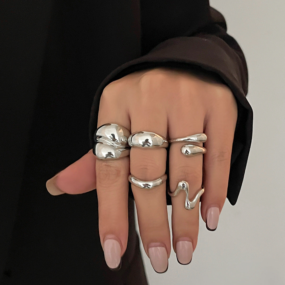 5-Piece Liquid Metal Ring Set