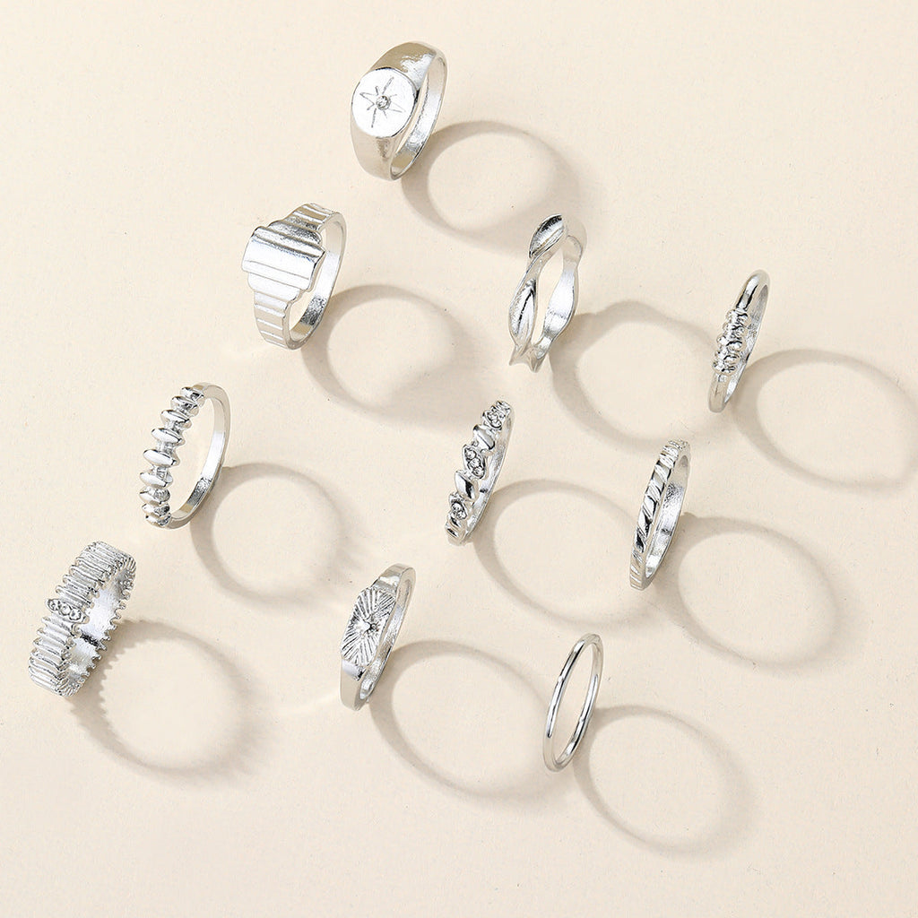 10-Piece Alloy Zirconia Statement Ring Set