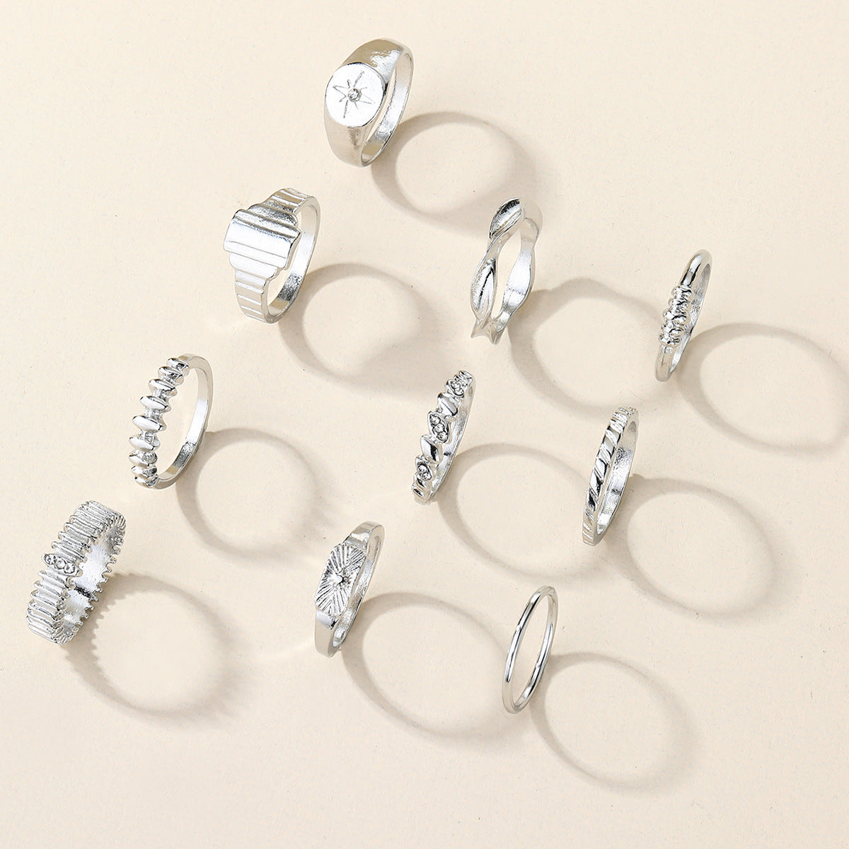 10-Piece Alloy Zirconia Statement Ring Set