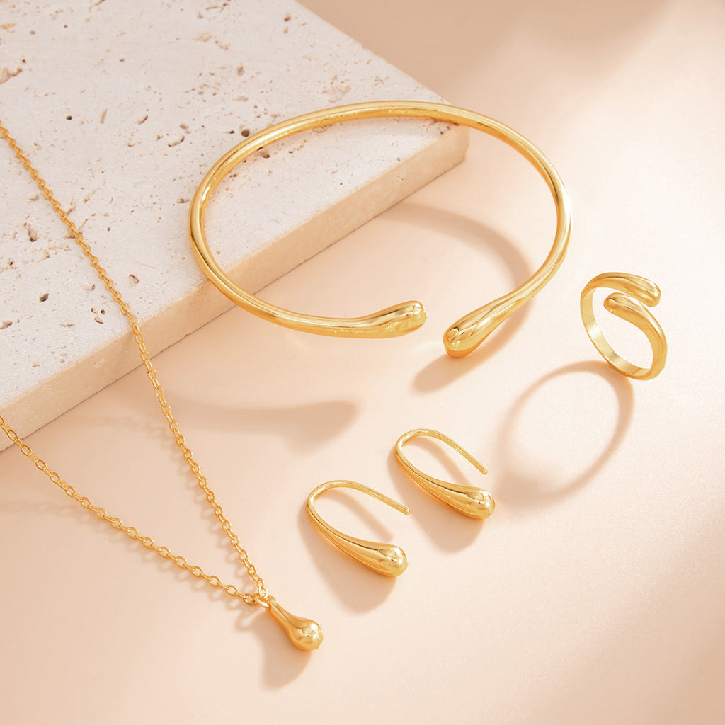 5 Piece Teardrop Pendant Bracelet Ring Earrings Necklace Set