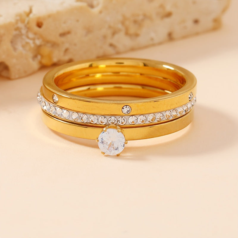 3-Piece Stainless Steel Zirconia Claw Ring Set