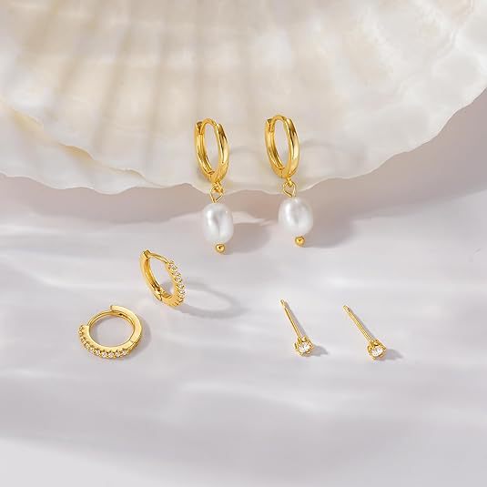 3-Piece Gold Tone Baroque Pearl Earring Set